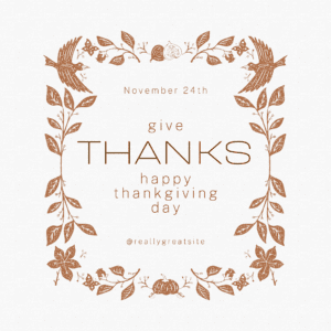 Graphic square of leaves surround words Give Thanks this Thanksgiving