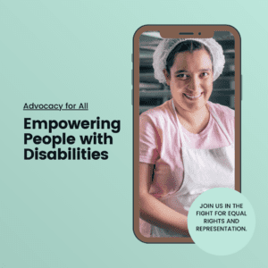 Woman with and intellectual disability in hairnet and apron working.