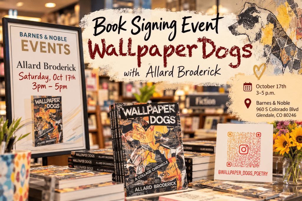 Colorful image of a book store and posters show casing authors book.